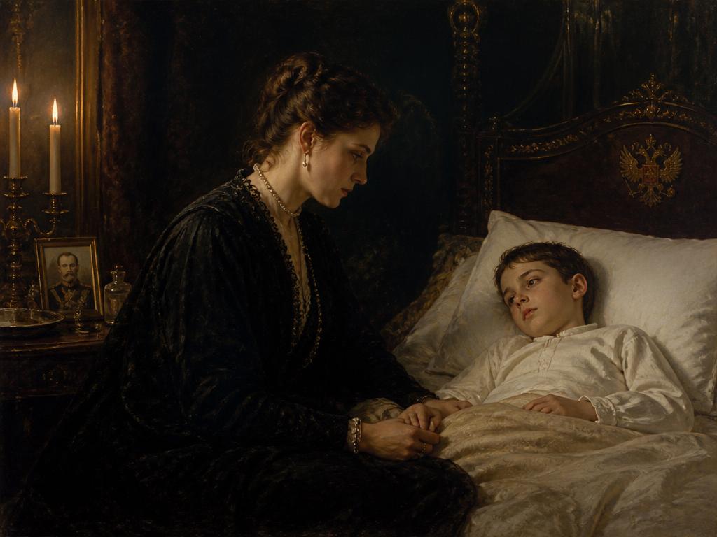 Alejandra junto al lecho del zarévich Alexis: la hemofilia del heredero se mantuvo como secreto de Estado y marcó cada decisión de la emperatriz.